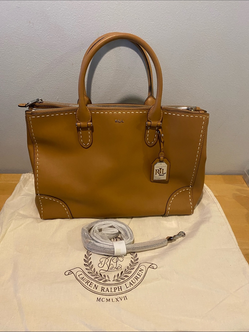 Ralph Lauren Cognac Leather Satchel with Top Handles